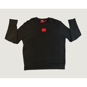 Hugo Boss Mens Sweatshirt Black Red Logo Patch Crewneck Pullover Large